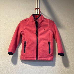 Nautica  2T Fleece Jacket  Full Front Zip  Pink w/Navy Trim Pockets Machine Wash